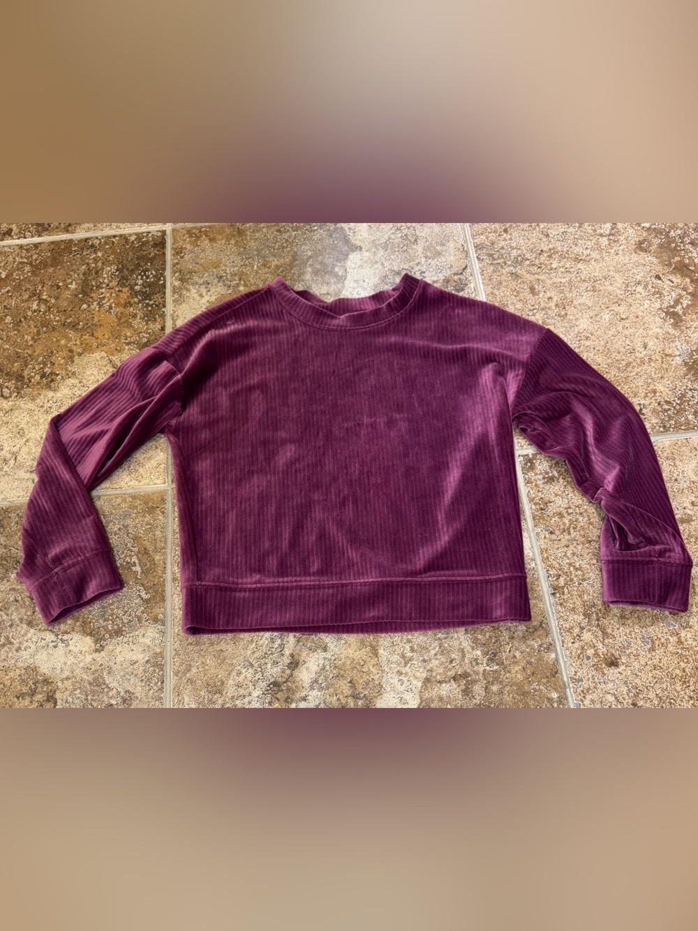Girls Ribbed Velvet/Velour Long Sleeve Top - Plum